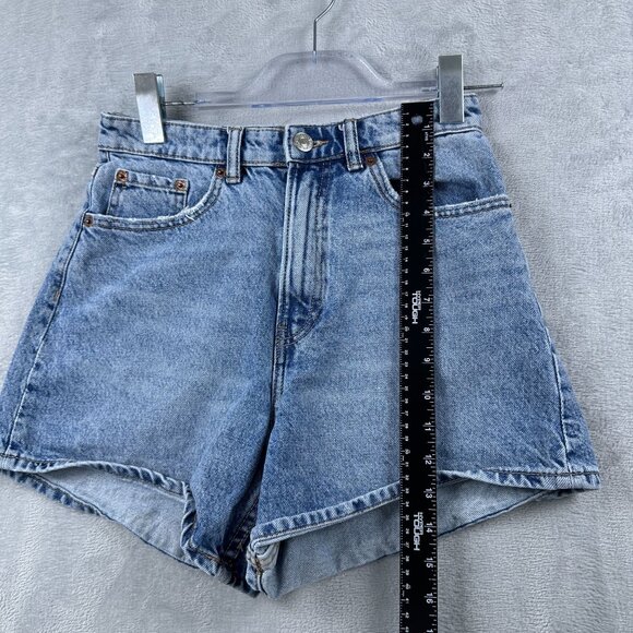 Zara High Waisted Mom Shorts Womens Size 4 Light Wash Denim High Rise Blue - Picture 7 of 8